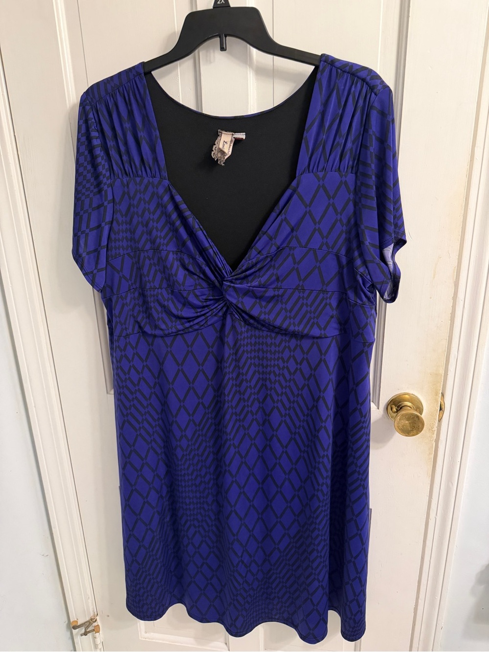 Knot-Detail Purple Geometric Tunic Dress